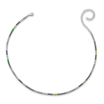 Prizma Sterling Silver Rhodium-plated 12 inch Colorful CZ Choker with 3 inch Extender