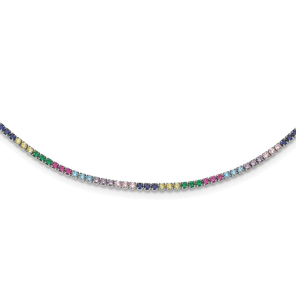Prizma Sterling Silver Rhodium-plated 12 inch Colorful CZ Choker with 3 inch Extender