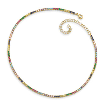 Prizma Sterling Silver Gold-tone 14K Flash Gold-plated 12 inch Colorful CZ Choker with 3 inch Extender