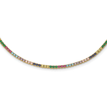 Prizma Sterling Silver Gold-tone 14K Flash Gold-plated 12 inch Colorful CZ Choker with 3 inch Extender