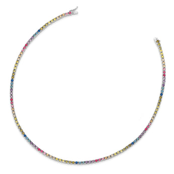 Prizma Sterling Silver Rhodium-plated 18 inch 3mm Colorful CZ Necklace
