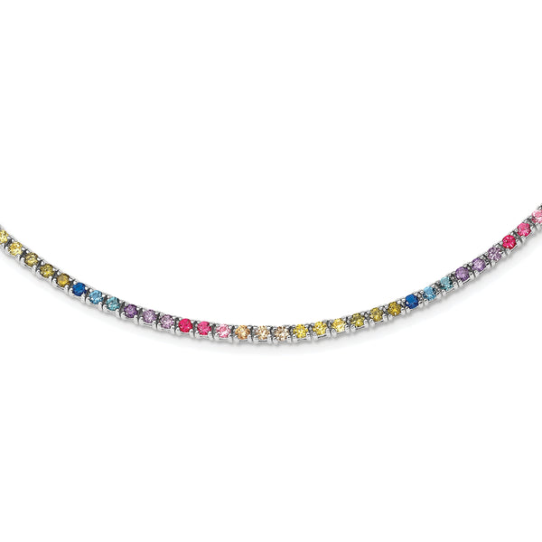 Prizma Sterling Silver Rhodium-plated 18 inch 3mm Colorful CZ Necklace