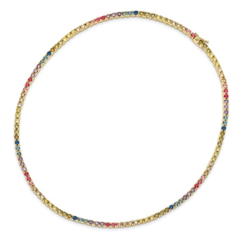 Prizma Sterling Silver Gold-tone 14K Flash Gold-plated 18 inch 3mm Colorful CZ Necklace