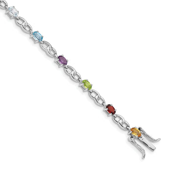 Sterling Silver Rhod-plat Ameth, Bl Top Citri, Perid, Garnet Bracelet