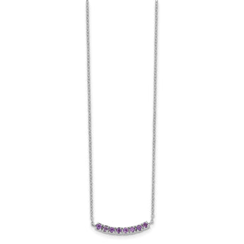 Sterling Silver Rhodium plated Amethyst Bar w/2in ext Necklace
