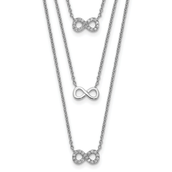 Sterling Silver Rhod-plated 3-Strand CZ Infinity w/2in ext. Necklace
