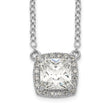 Sterling Silver Rhodium-plated Square CZ Halo w/1in ext Necklace