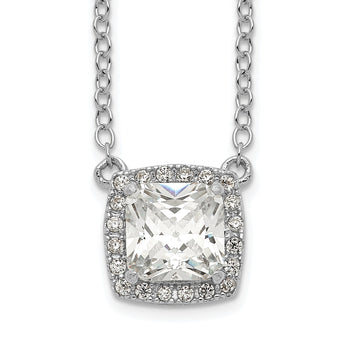 Sterling Silver Rhodium-plated Square CZ Halo w/1in ext Necklace