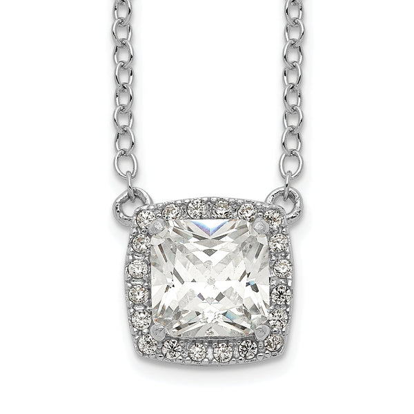 Sterling Silver Rhodium-plated Square CZ Halo w/1in ext Necklace