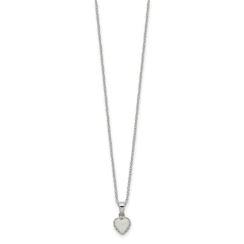 Sterling Silver Rhodium-plated Polish Heart Created Opal Necklace