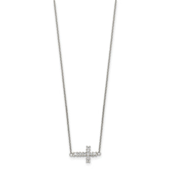 Sterling Silver 18in CZ Sideways Cross Necklace