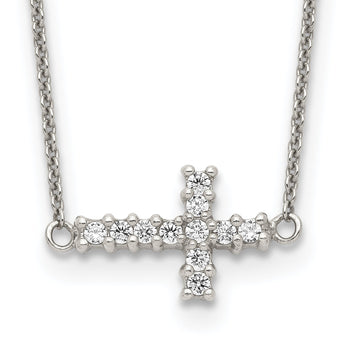 Sterling Silver 18in CZ Sideways Cross Necklace
