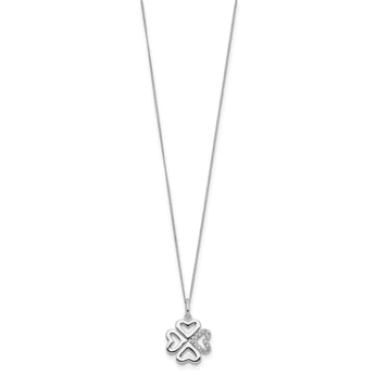 Sterling Silver CZ 4-Leaf Clover Necklace