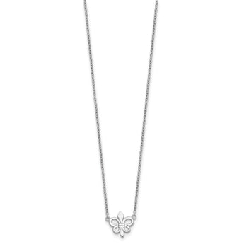Sterling Silver Rhodium-plated Fleur de Lis w/1in ext Necklace