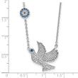 Sterling Silver Rhodium-plated Blue and Clear CZ Dove 16 inch Necklace with 2 inch extension