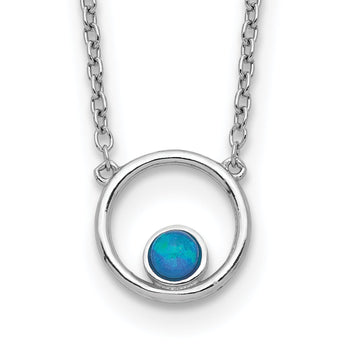 Sterling Silver Rhodium-plated Created Opal Circle w/ 2in ext. Necklace