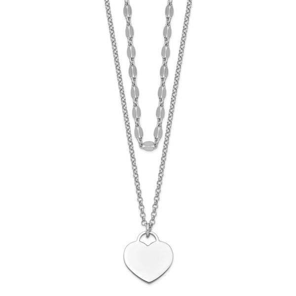 Sterling Silver RH-plated 2-Strand Heart w/4in ext Choker Necklace