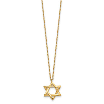 Sterling Silver Gold-tone Star of David 16.5 inch Necklace with 1 inch extension