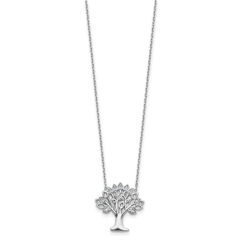 Sterling Silver Rhodium-plated CZ Tree w/ 2in ext. Necklace