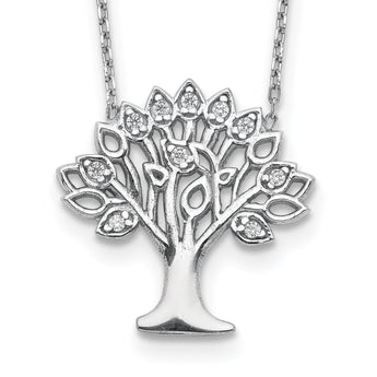 Sterling Silver Rhodium-plated CZ Tree w/ 2in ext. Necklace