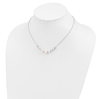Sterling Silver RH-pltd Diamond-cut Bead Glass Pearl w/2in ext Necklace
