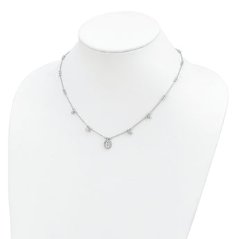 Sterling Silver RH-plated CZ Miraculous Medal w/1.5in ext. Necklace