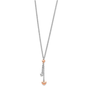 Sterling Silver RH-plated Rose gold-plated Heart 1.5in ext.Necklace