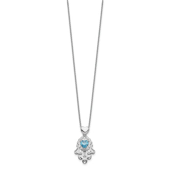 Sterling Silver Blue and Clear CZ Hamsa Necklace
