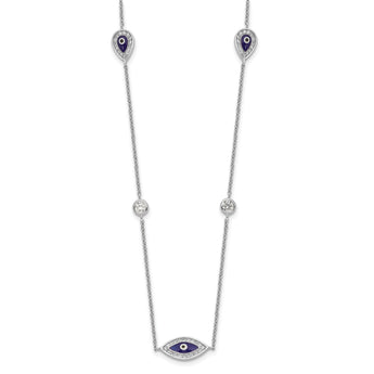 Sterling Silver Rhodium-plated Enameled CZ Evil Eye Necklace