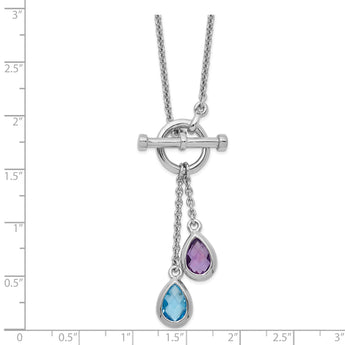 Sterling Silver Rhod-plat Amethyst and Light Swiss Blue Topaz Necklace