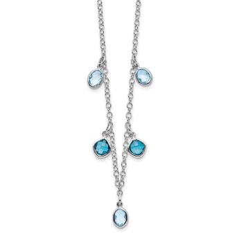 Sterling Silver Rhod-plat London and Sky Blue Topaz With 2in ext. Necklace - Birthstone Company