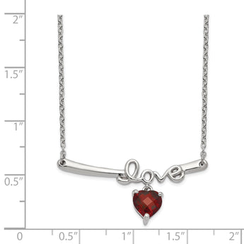 Sterling Silver Rhod-plat Heart Garnet Love With 2.25in ext. Necklace - Birthstone Company
