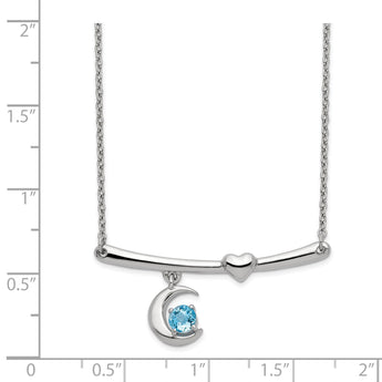 Sterling Silver Rhod-plat Swiss Blue Topaz Moon With 2.25in ext Necklace - Birthstone Company