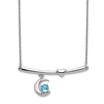 Sterling Silver Rhod-plat Swiss Blue Topaz Moon With 2.25in ext Necklace - Birthstone Company