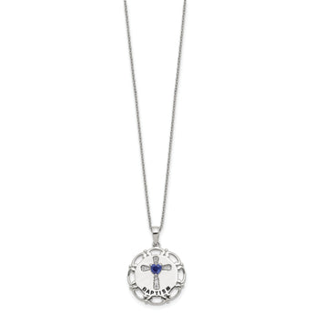 Sterling Silver Enameled Blue & Clear CZ Cross Necklace