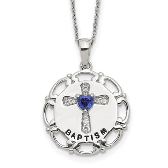 Sterling Silver Enameled Blue & Clear CZ Cross Necklace