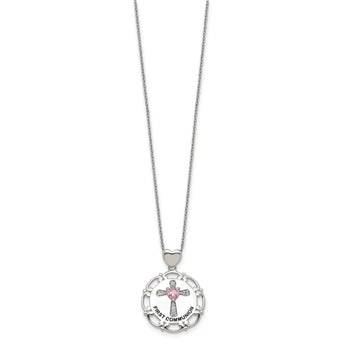 Sterling Silver Enameled Pink & Clear CZ Cross Necklace