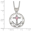 Sterling Silver Enameled Pink & Clear CZ Cross Necklace