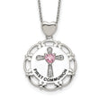 Sterling Silver Enameled Pink & Clear CZ Cross Necklace