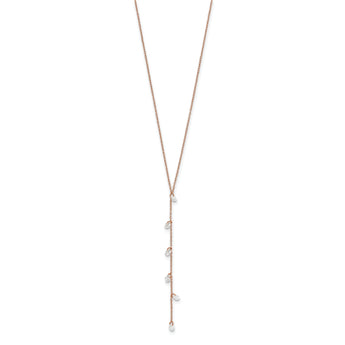 Sterling Silver Rose-tone CZ Dangle w/ 2in ext. Necklace