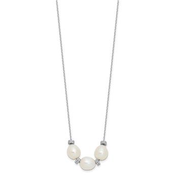 Sterling Silver Rhodium-plated CZ Bead/FWC Pearl With 2in ext. Necklace - Birthstone Company