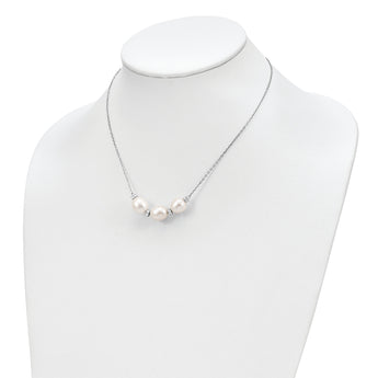 Sterling Silver Rhodium-plated CZ Bead/FWC Pearl w/ 2in ext. Necklace
