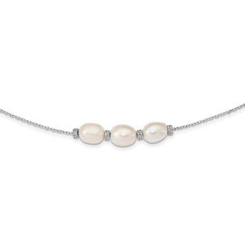 Sterling Silver Rhodium-plated CZ Bead/FWC Pearl w/ 2in ext. Necklace
