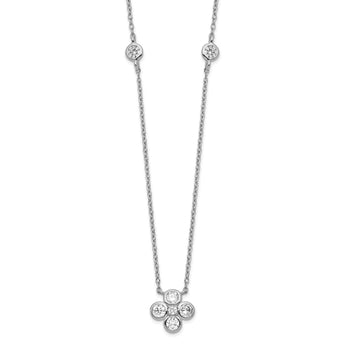 Sterling Silver Rhodium-plated Polished CZ Flower with 2in ext. Necklace