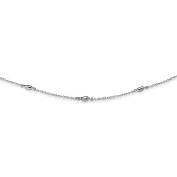Sterling Silver Rhodium-plated Diamond-cut Oval Beads w/3in ext Choker