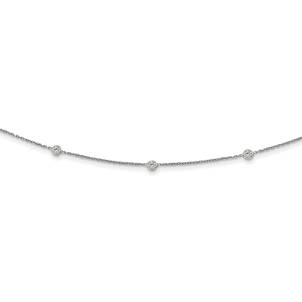 Sterling Silver Rhodium-plated CZ w/ 3in ext. Choker - Birthstone Company