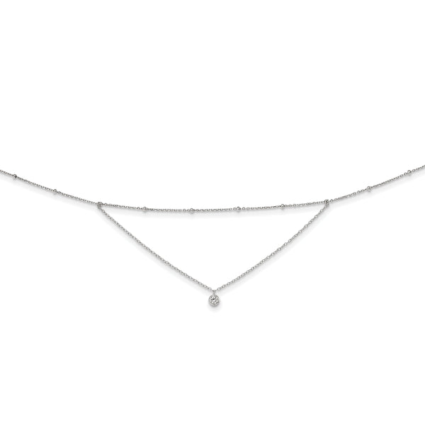 Sterling Silver Rhodium-plated CZ Beaded w/ 4in ext. Choker