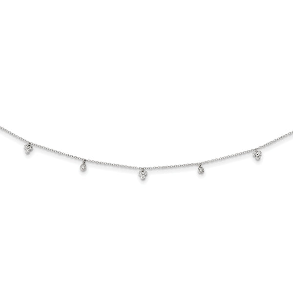 Sterling Silver Rhodium-plated CZ 12.5in w/2in ext Choker Necklace
