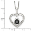 Sterling Silver Black and White CZ Heart with Paw Print 18 inch Necklace