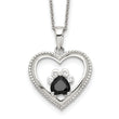 Sterling Silver Black and White CZ Heart with Paw Print 18 inch Necklace